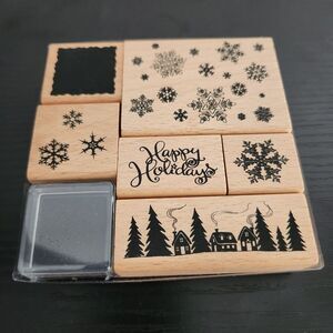 Unbranded Wooden Holiday Stamp Set with Snowflake Designs Assembly Required NWOT